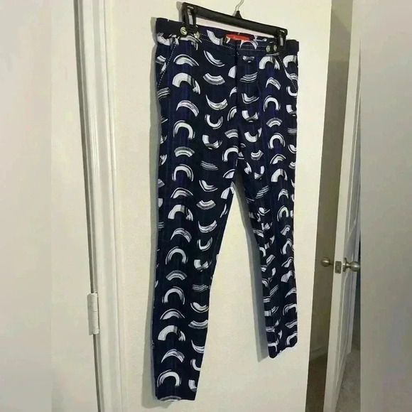 Anthropologie Cartonnier Blue Charlie Macaroni Brushstroke Trouser Pants Size 6 - Picture 3 of 12